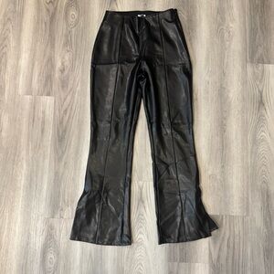 Abercrombie & Fitch Vegan Leather Pants Womens M Flare Slit Legs Black Split-Hem